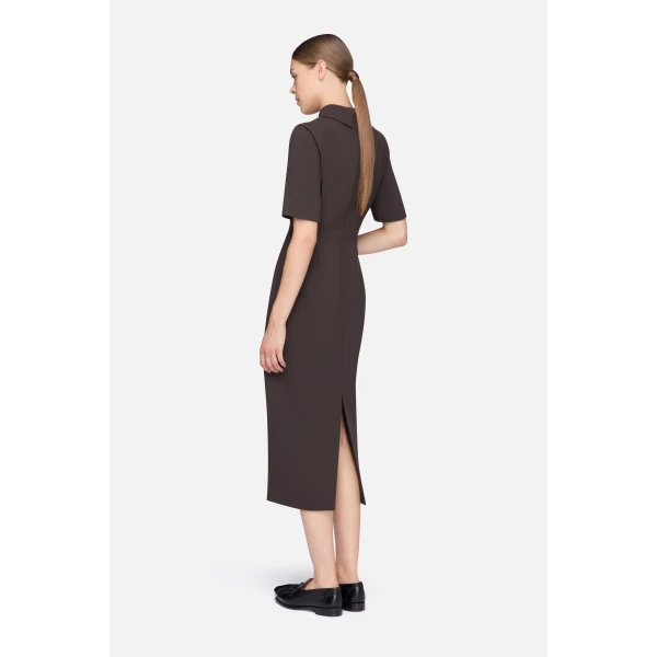 Emilia Wickstead Valletta Dress in Chocolate Single Wool Crepe | Midi Dresses | Luxury Shoes 