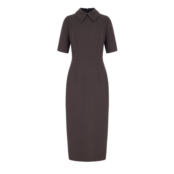 Emilia Wickstead Valletta Dress in Chocolate Single Wool Crepe | Luxury Shoes 