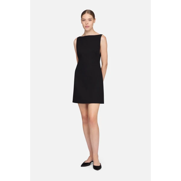 Emilia Wickstead Wichita Dress in Black Single Wool Crepe | Mini Dresses | Luxury Shoes 