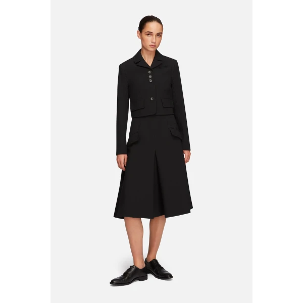 Emilia Wickstead Zeus Skirt in Black Birdseye Suiting | Midi Skirts | Luxury Shoes 