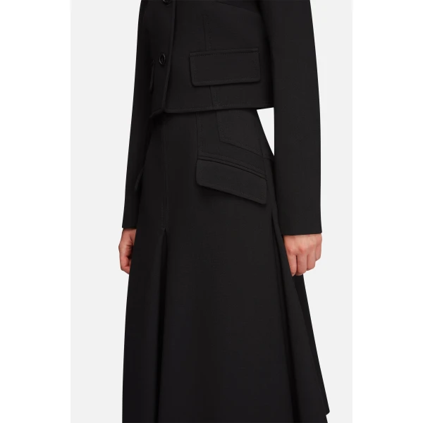 Emilia Wickstead Zeus Skirt in Black Birdseye Suiting | Midi Skirts | Luxury Shoes 