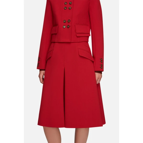Emilia Wickstead Zeus Skirt in Red Birdseye Suiting | Midi Skirts | Luxury Shoes 