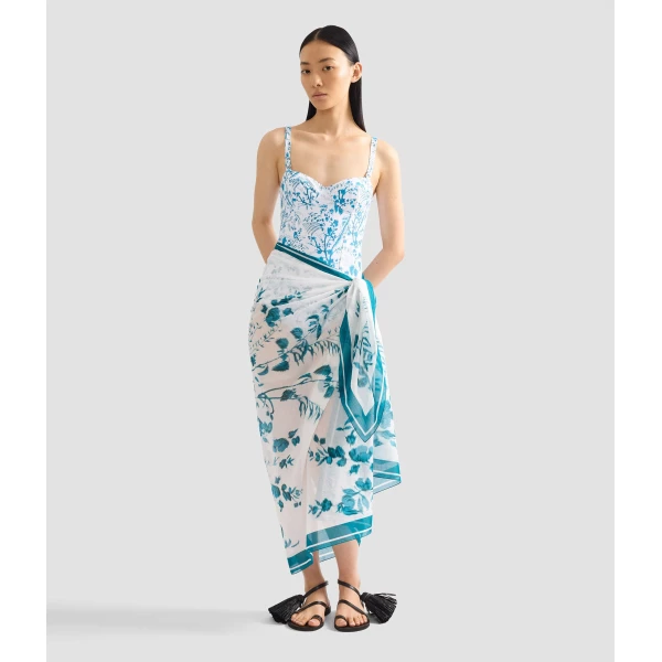 Erdem Botanical Print Cotton Voile Pareo | Beachwear | Luxury Shoes 