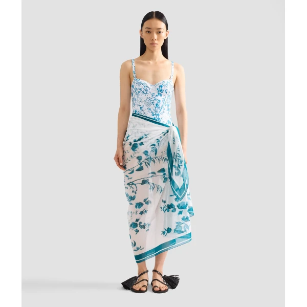 Erdem Botanical Print Cotton Voile Pareo | Beachwear | Luxury Shoes 