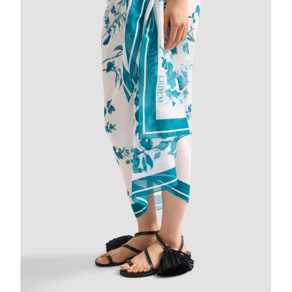 Erdem Botanical Print Cotton Voile Pareo | Beachwear | Luxury Shoes 