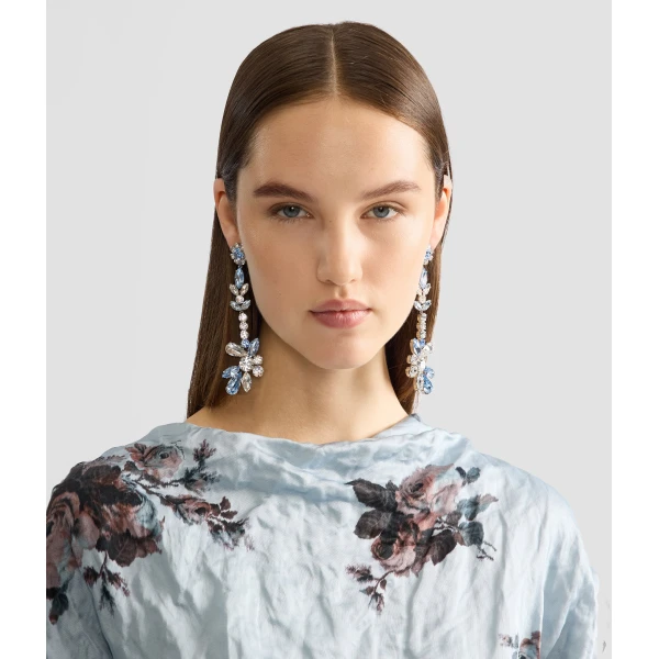 Erdem Crystal Long Earring in Blue Crystal | Earrings | Luxury Shoes 