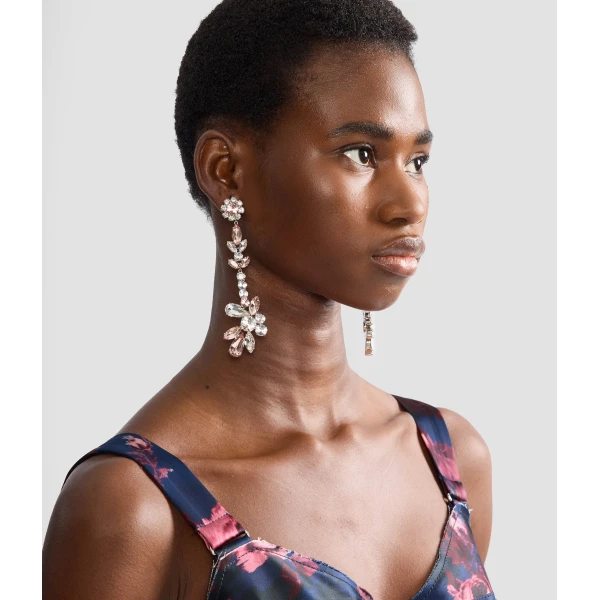 Erdem Crystal Long Earring in Pink Crystal | Earrings | Luxury Shoes 