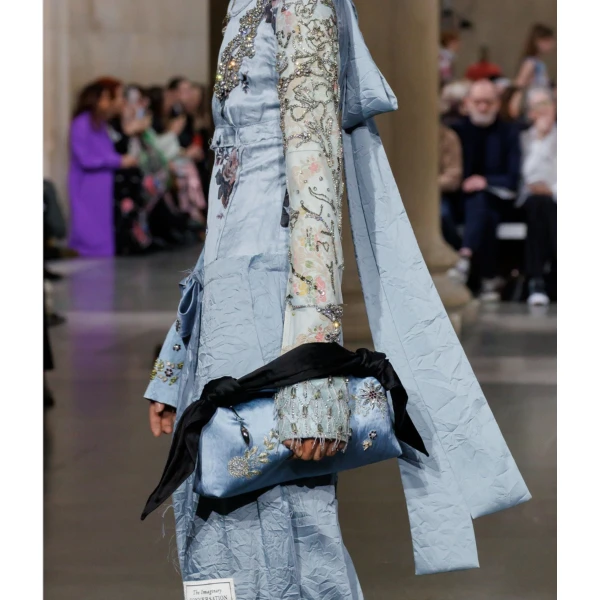 Erdem East West Bloom Bag in Artist Blue Textured Satin | Shoulder & Crossbody Bags | Luxury Shoes 