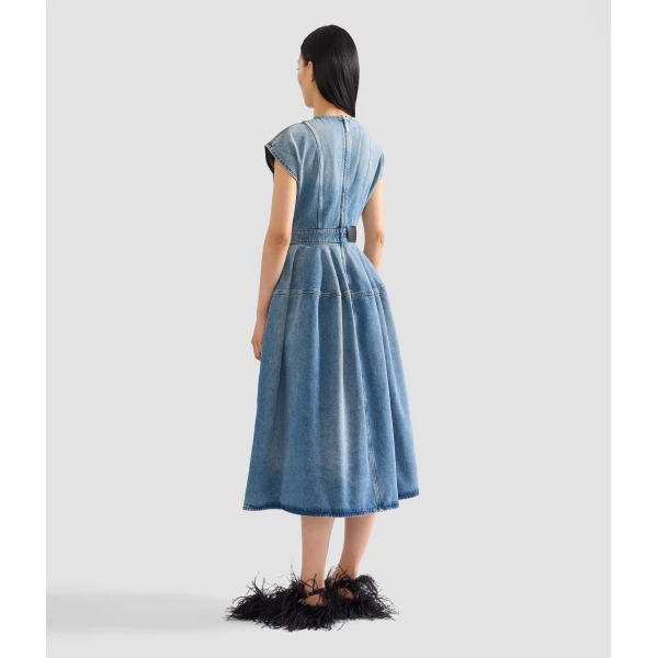 Erdem Embroidered Denim Short Sleeve Midi Dress | Midi Dresses | Luxury Shoes 