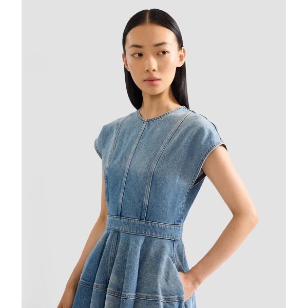 Erdem Embroidered Denim Short Sleeve Midi Dress | Midi Dresses | Luxury Shoes 