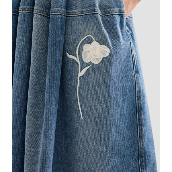 Erdem Embroidered Denim Short Sleeve Midi Dress | Midi Dresses | Luxury Shoes 