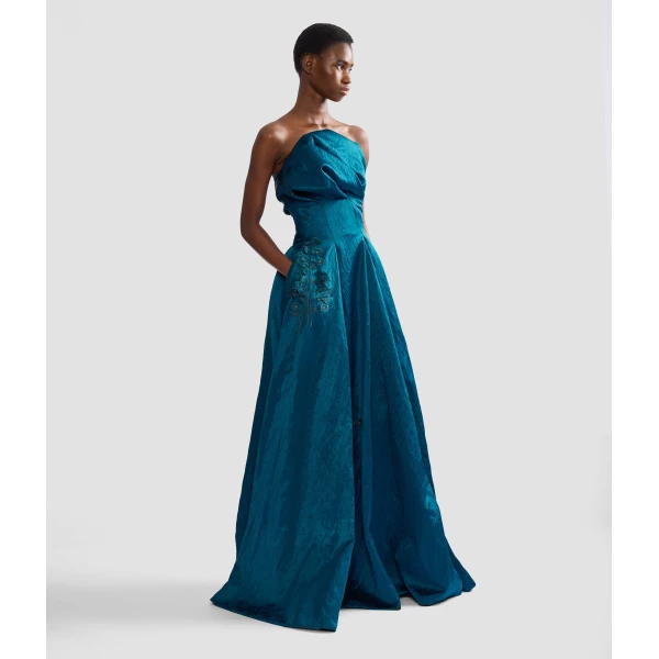 Erdem Embroidered Textured Satin Bustier Gown | Evening Gowns | Luxury Shoes 