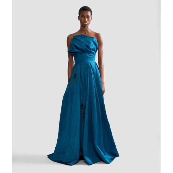 Erdem Embroidered Textured Satin Bustier Gown | Evening Gowns | Luxury Shoes 