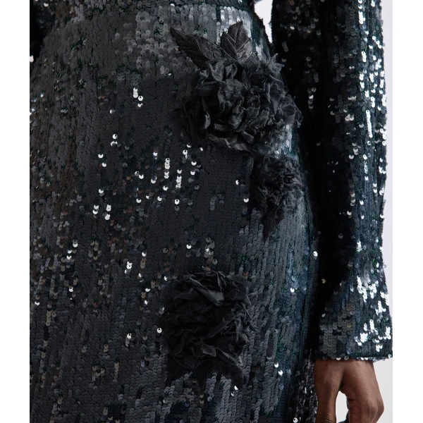 Erdem Floral Applique Sequin Midi Pencil Skirt | Pencil Skirts | Luxury Shoes 