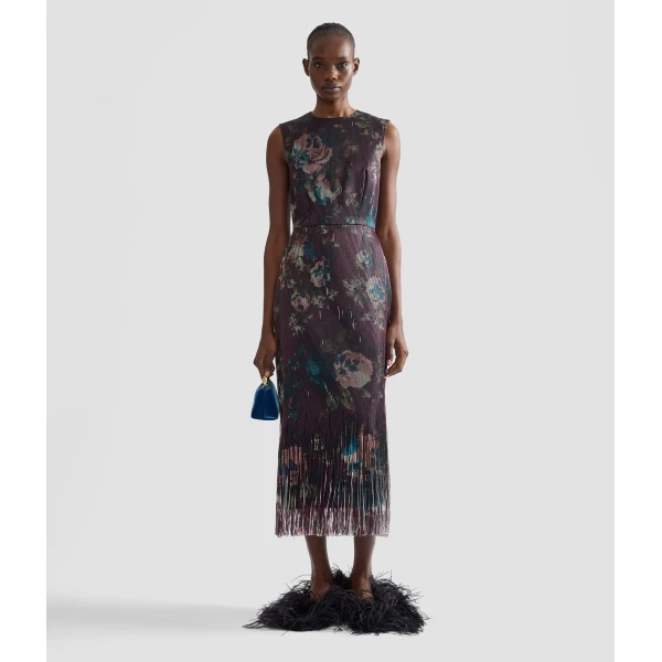 Erdem Floral Fringe Jacquard Sleeveless Midi Dress | Midi Dresses | Luxury Shoes 