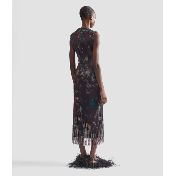 Erdem Floral Fringe Jacquard Sleeveless Midi Dress | Midi Dresses | Luxury Shoes 