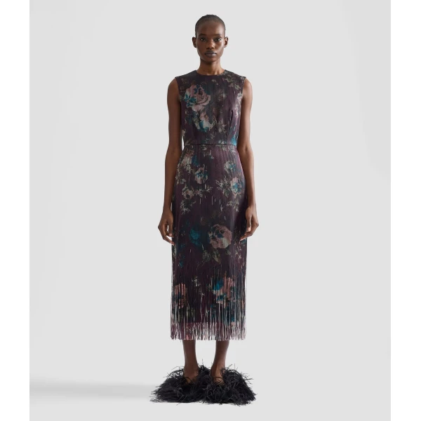 Erdem Floral Fringe Jacquard Sleeveless Midi Dress | Midi Dresses | Luxury Shoes 