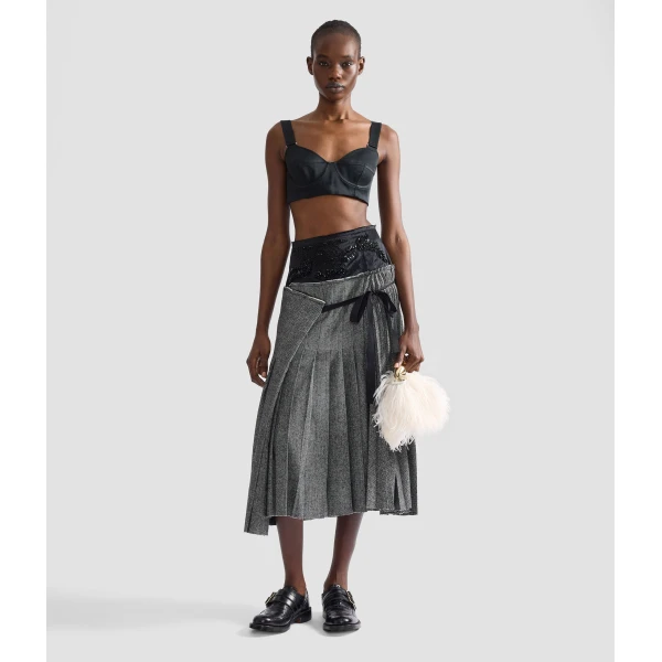 Erdem Herringbone A-Line Pleated Midi Skirt | Pleated Skirts | Luxury Shoes 