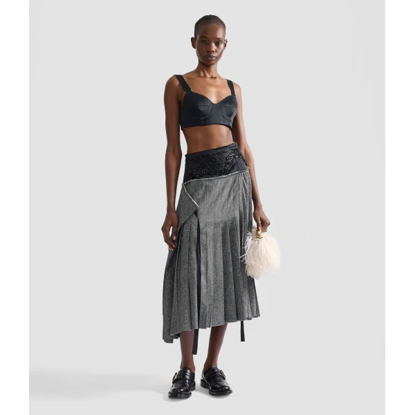 Erdem Herringbone A-Line Pleated Midi Skirt | Pleated Skirts | Luxury Shoes 