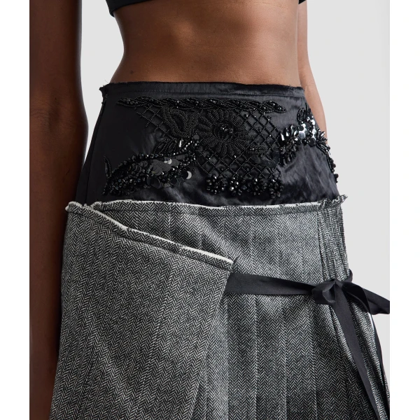Erdem Herringbone A-Line Pleated Midi Skirt | Pleated Skirts | Luxury Shoes 