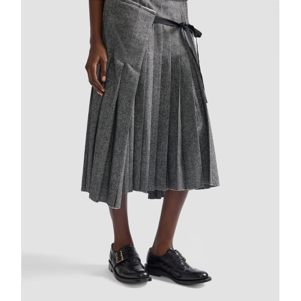 Erdem Herringbone A-Line Pleated Midi Skirt | Pleated Skirts | Luxury Shoes 