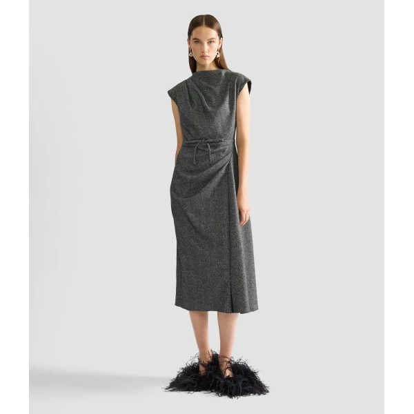 Erdem Herringbone Draped Midi Dress | Midi Dresses | Luxury Shoes 