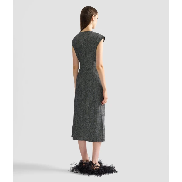 Erdem Herringbone Draped Midi Dress | Midi Dresses | Luxury Shoes 