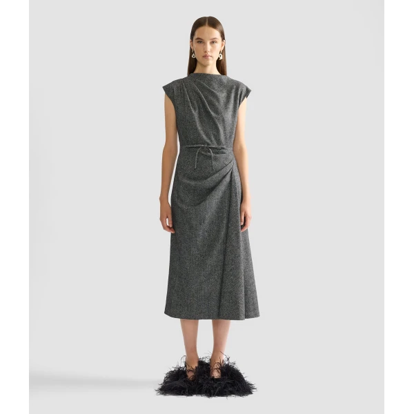 Erdem Herringbone Draped Midi Dress | Midi Dresses | Luxury Shoes 