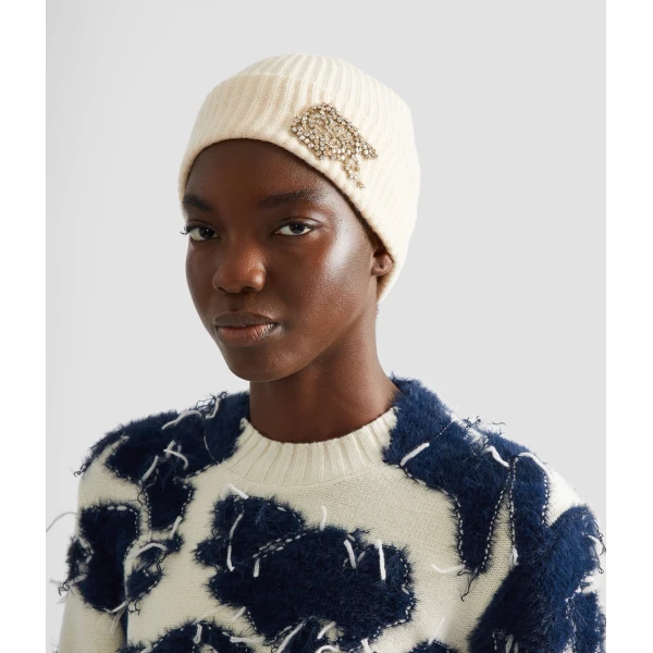Erdem Knitted Beanie in Ivory Cashmere | Hats | Luxury Shoes 