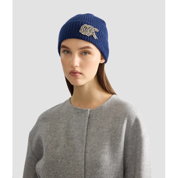 Erdem Knitted Beanie in Navy Cashmere | Hats | Luxury Shoes 