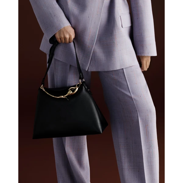 Erdem Large Bloom Bag in Black Grain Leather | Totes & Top-Handle Bags | Luxury Shoes 