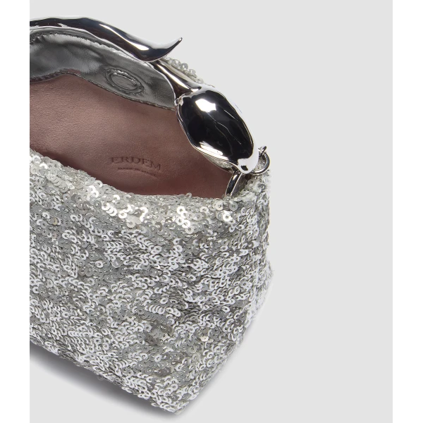 Erdem Micro Bloom Bag in Silver Sequins | Mini Bags | Luxury Shoes 