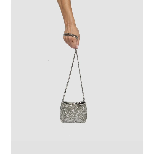 Erdem Micro Bloom Bag in Silver Sequins | Mini Bags | Luxury Shoes 