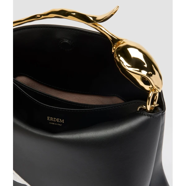 Erdem Midi Bloom Bag in Black Flower Applique Leather | Totes & Top-Handle Bags | Luxury Shoes 