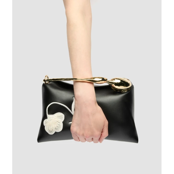 Erdem Midi Bloom Bag in Black Flower Applique Leather | Totes & Top-Handle Bags | Luxury Shoes 