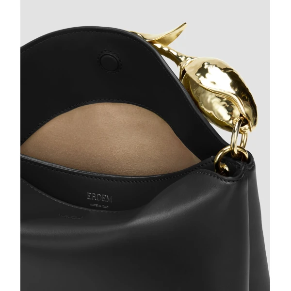 Erdem Midi Bloom Bag in Black Leather | Totes & Top-Handle Bags | Luxury Shoes 