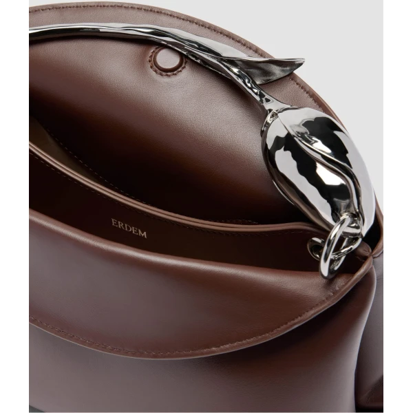 Erdem Midi Bloom Bag in Chestnut Leather | Totes & Top-Handle Bags | Luxury Shoes 