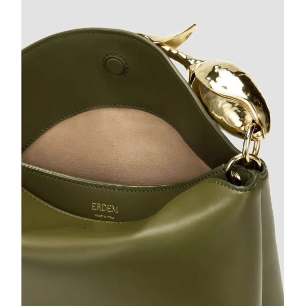 Erdem Midi Bloom Bag in Khaki Leather | Totes & Top-Handle Bags | Luxury Shoes 