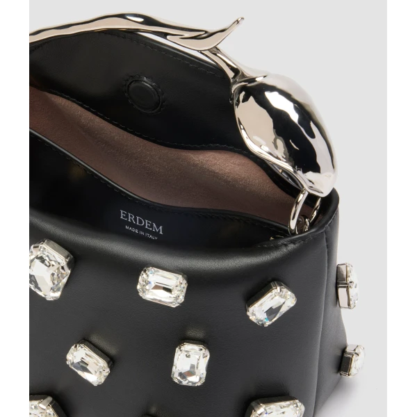Erdem Mini Bloom Bag in Black Crystal Leather | Mini Bags | Luxury Shoes 