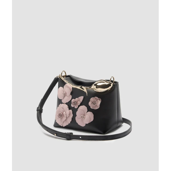 Erdem Mini Bloom Bag in Black Flower Applique Leather | Mini Bags | Luxury Shoes 