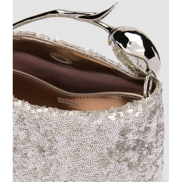 Erdem Mini Bloom Bag in Silver Sequins | Mini Bags | Luxury Shoes 