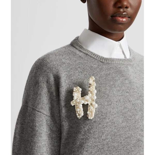 Erdem Pearl Alphabet Brooch H | Brooches & Pins | Luxury Shoes 