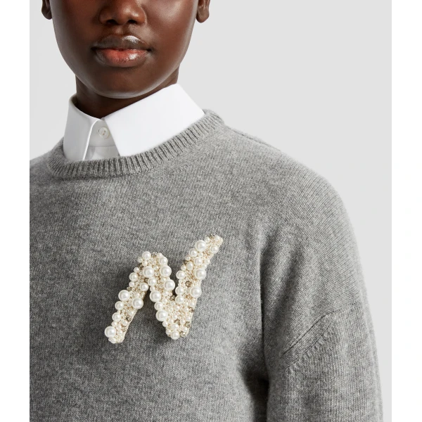 Erdem Pearl Alphabet Brooch N | Brooches & Pins | Luxury Shoes 