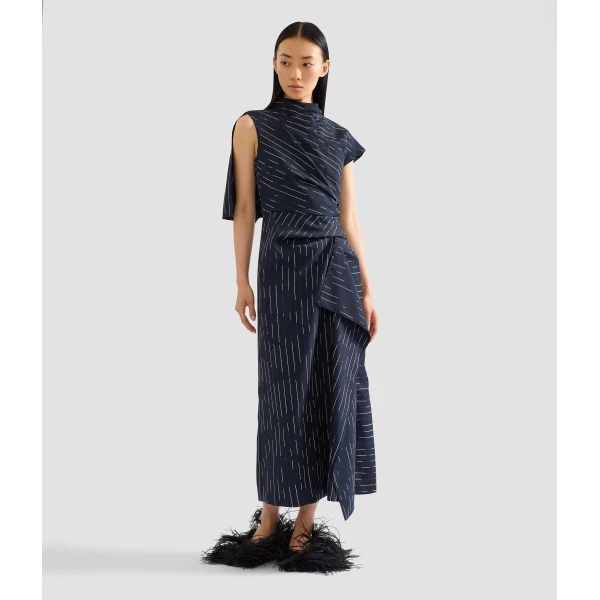 Erdem Stripe Tailoring Draped Midi Dress | Midi Dresses | Luxury Shoes 