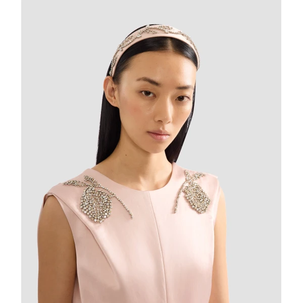 Erdem Wide Embroidered Headband in Cameo Pink | Hair Accessories | Luxury Shoes 