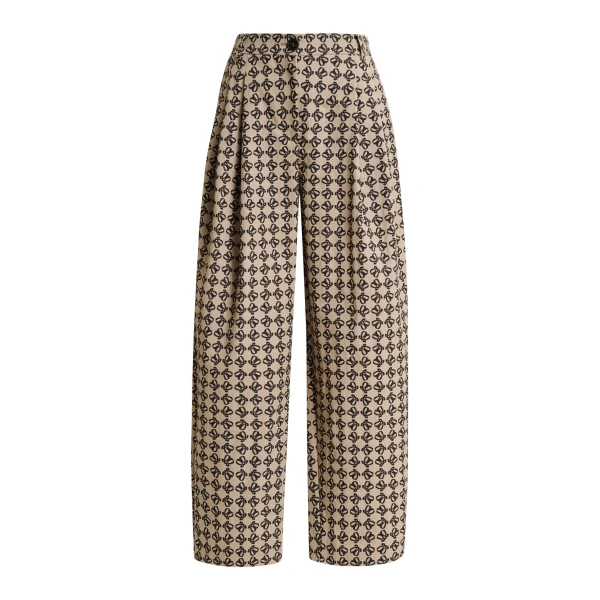 Beige monogram barrel-leg pants