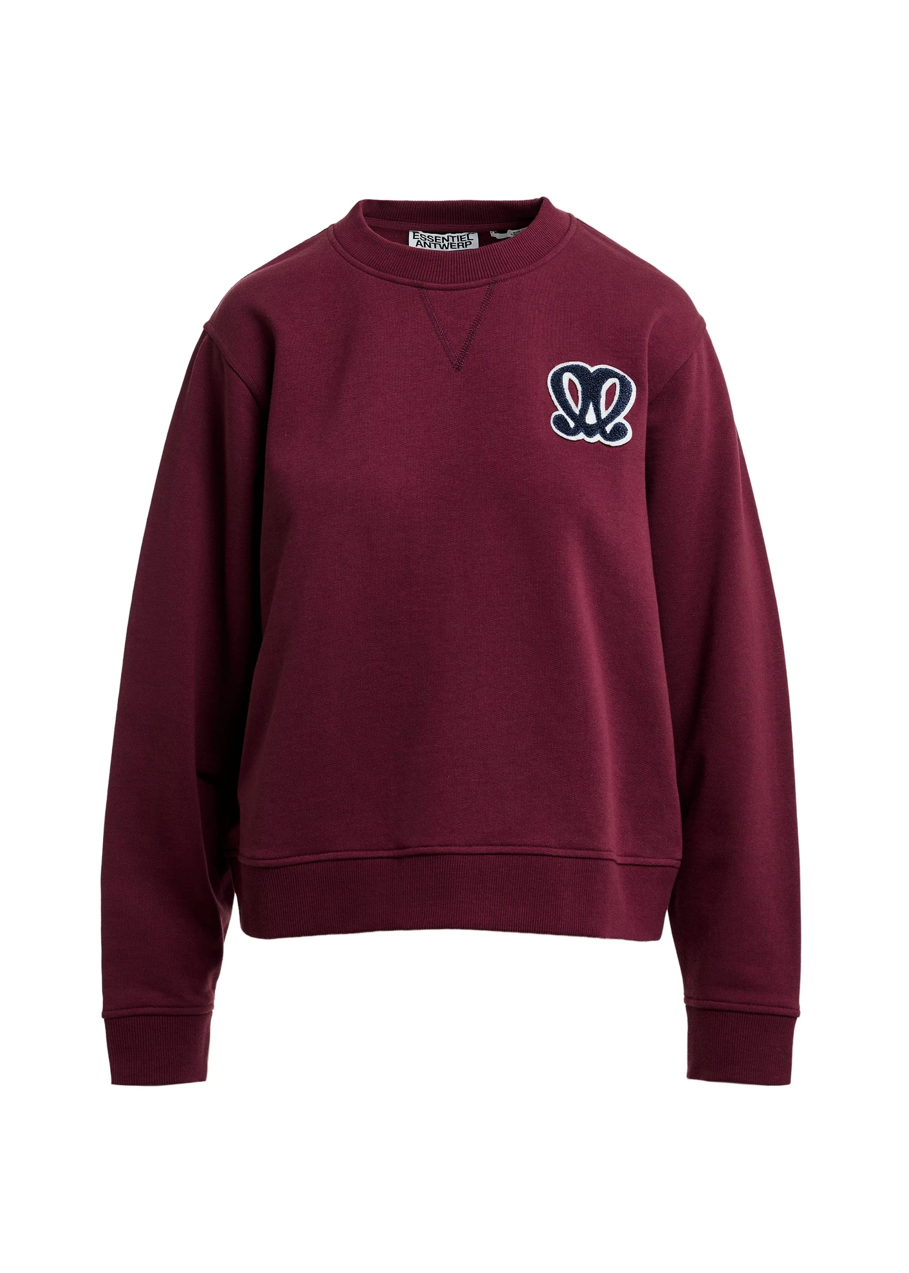 Essentiel Antwerp Burgundy sweatshirt with embroidered monogram patch Burgundy sweatshirt with embroidered monogram patch