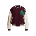 Burgundy varsity jacket with monogram embroidery