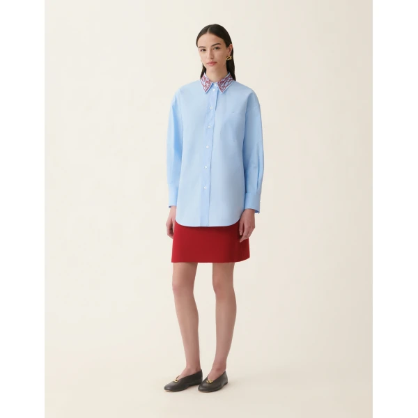 Fabiana Filippi Boyfriend Poplin Shirt in Light Blue and Red