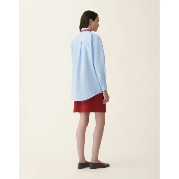 Fabiana Filippi Boyfriend Poplin Shirt in Light Blue and Red